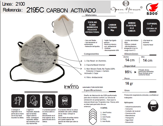 RESPIRADOR PARA PARTÍCULAS CON CARBÓN ACTIVADO 2195 GRIS - CAJA X 10