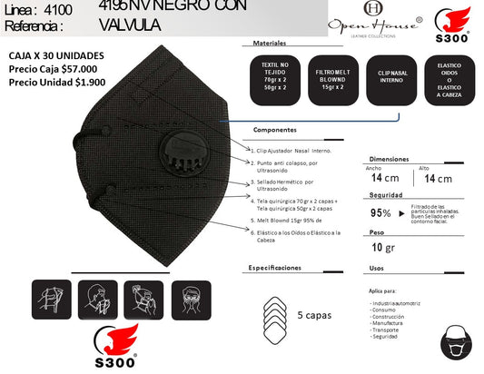 RESPIRADOR CONTRA PARTÍCULAS 4195V CON VÁLVULA - CAJA X 25
