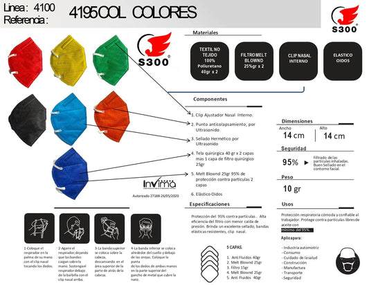 RESPIRADOR 4195 COLORES FUERTES (Cantidad mínima 30 Unidades) ELIGE TUS COLORES FAVORITOS AQUÍ. 👇👇