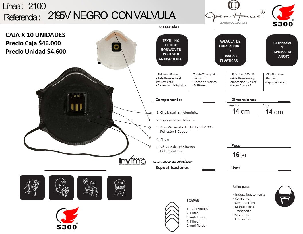RESPIRADOR CONTRA PARTÍCULAS 2195 V CON VÁLVULA CAJA X 10