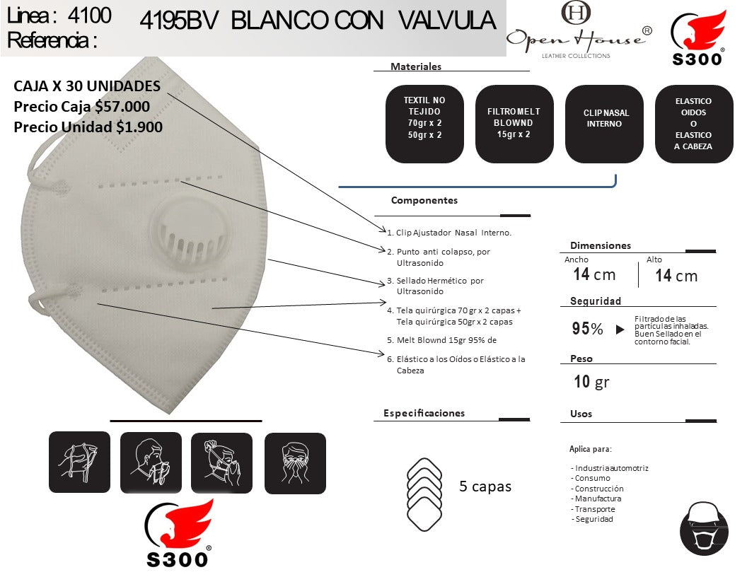RESPIRADOR CONTRA PARTÍCULAS 4195V CON VÁLVULA - CAJA X 25