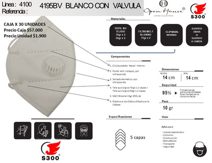 RESPIRADOR CONTRA PARTÍCULAS 4195V CON VÁLVULA - CAJA X 25
