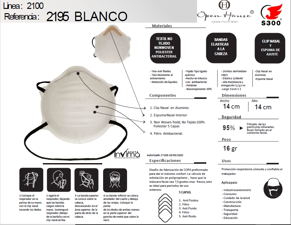 RESPIRADOR CONTRA PARTÍCULAS 2195 BLANCO - CAJA X 10
