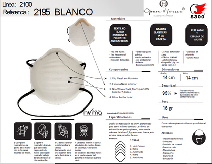 RESPIRADOR CONTRA PARTÍCULAS 2195 BLANCO - CAJA X 10