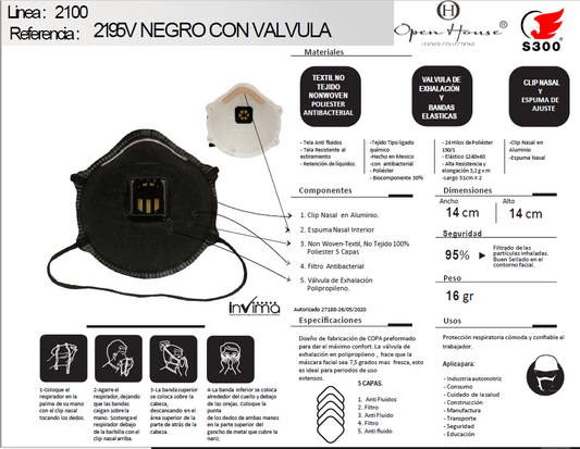 PARTICLE RESPIRATOR 2195 VALVE BLACK - BOX X 10
