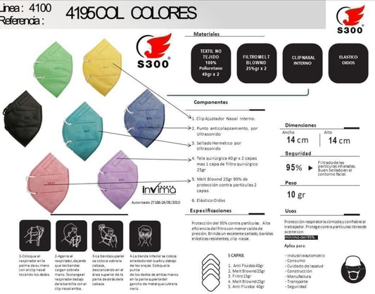 RESPIRADOR 4195 ADULTOS COLORES PASTELES (Cantidad mínima 30 Unidades) ESCOGE TUS COLORES FAVORITOS AQUÍ. 👇👇