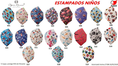RESPIRADOR 4195 NIÑOS ESTAMPADOS (Cantidad mínima 30 unidades) ESCOGE TUS COLORES FAVORITOS AQUÍ. 👇👇