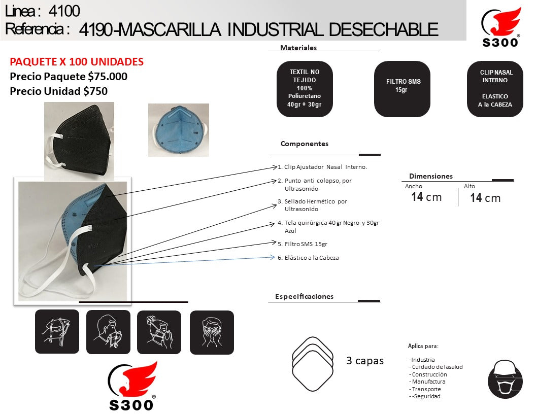 RESPIRADOR MASCARILLA INDUSTRIAL 4190 - PAQUETE X 100